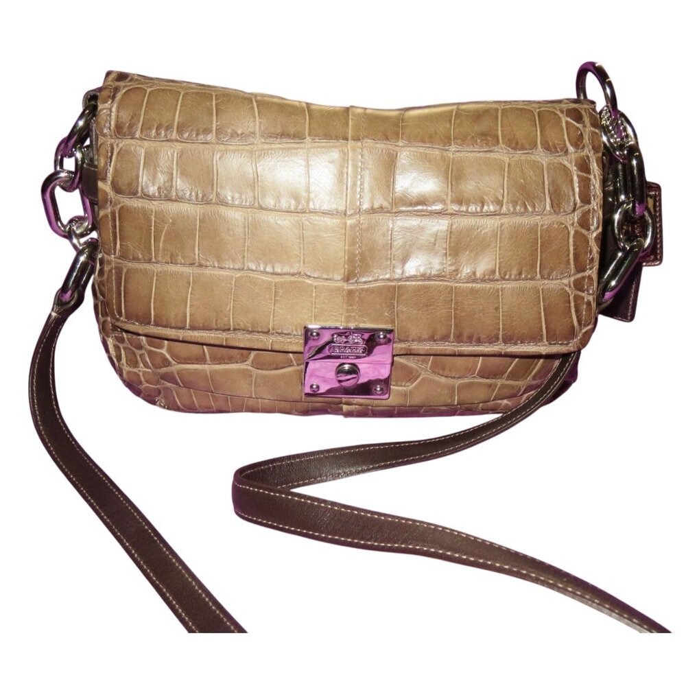 Coach 2011 Chelsea Brown Croc Embossed Leather crossbody satchel large hangtags - Picture 3 of 14